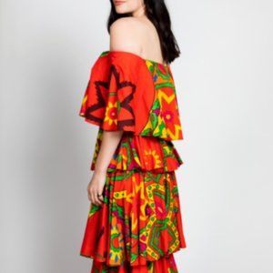 RHODE RESORT Lulu Midi Dress Red Floral Tiered